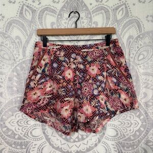 Nwt $49 Billabong + Cleo Floral Geometric Crochet Shorts Pink Blue Pockets 12